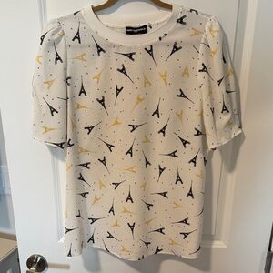 Karl Lagerfeld White Blouse with Black and Yellow Eiffel Print